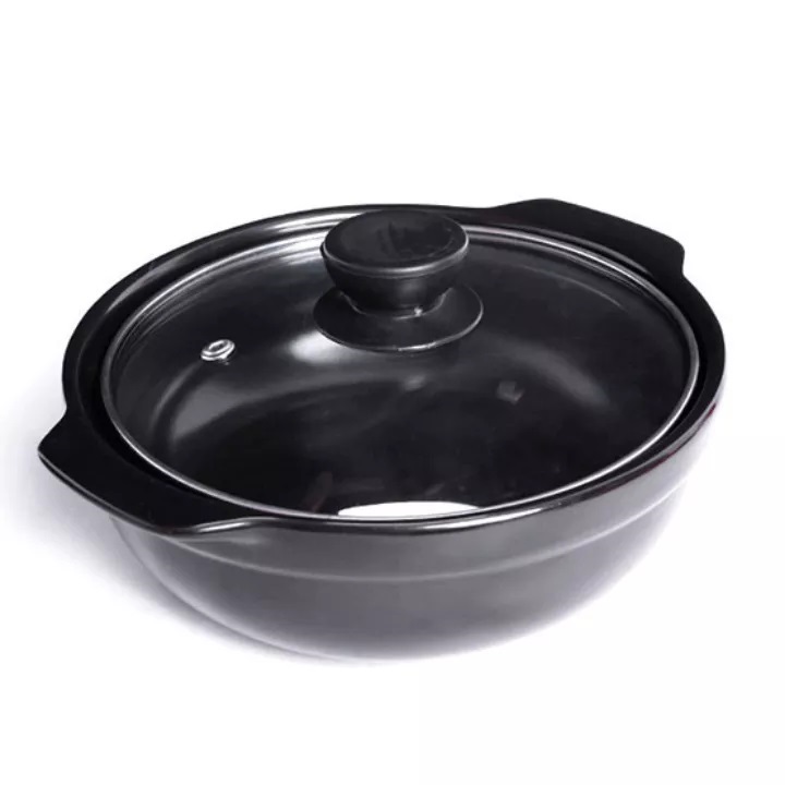 Nồi đất tráng men nắp kính 6'' nấu mì cay