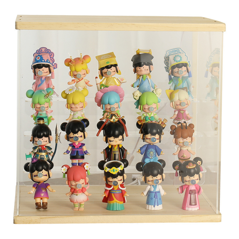 XMDS💖 Hộp đồ chơi sưu tập lưu trữ Giá trưng bày bong bóng Mart búp bê lưu trữ hộp Acrylic trong suốt chiếu sáng tủ trưng bày tay gỗ đặc bằng nhựa acrylic đơn giản