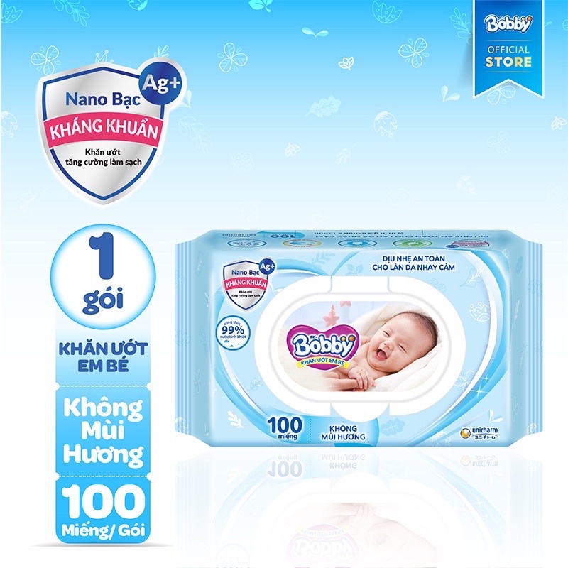 Khăn ướt Bobby Care không mùi 100 miếng