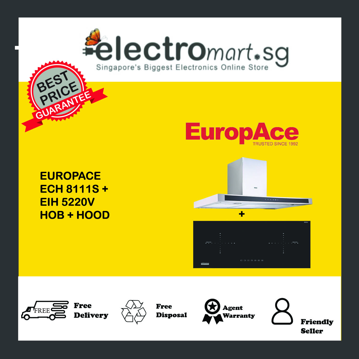 EUROPACE ECH 8111S + EIH 5220V HOB + HOOD Lazada Singapore