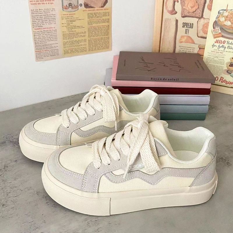 RENBEN New retro Hong Kong style casual sneakers student lace-up white shoes sports canvas shoes