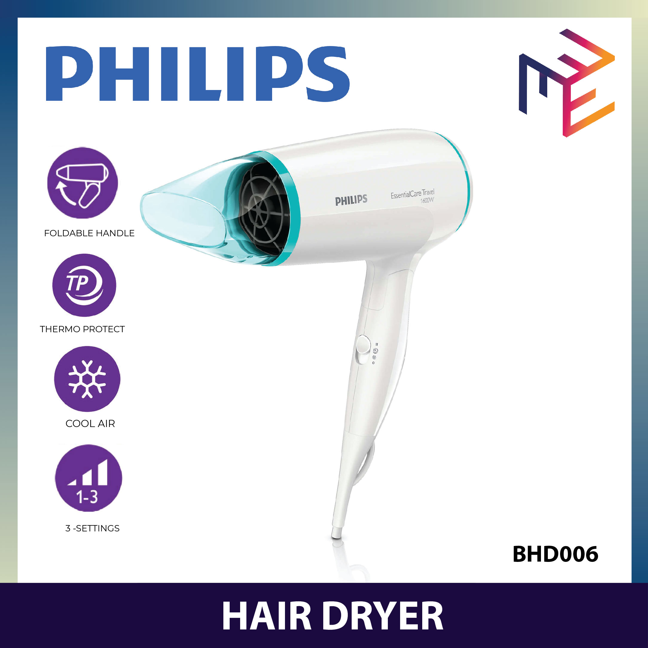 Philips Thermoprotect BHD006 - Secador de Pelo de Viaje, Doble Voltaje,  DifUsor, 2 Velocidades, 2 Temperaturas, 1600w, Blanco : Amazon.es: Belleza