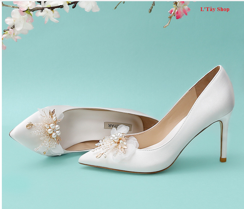 Giày cưới - giày cô dâu - giày cao gót nữ đính đá dự tiệc sang trọng - handmade by elie - giày voan ngọc diệp