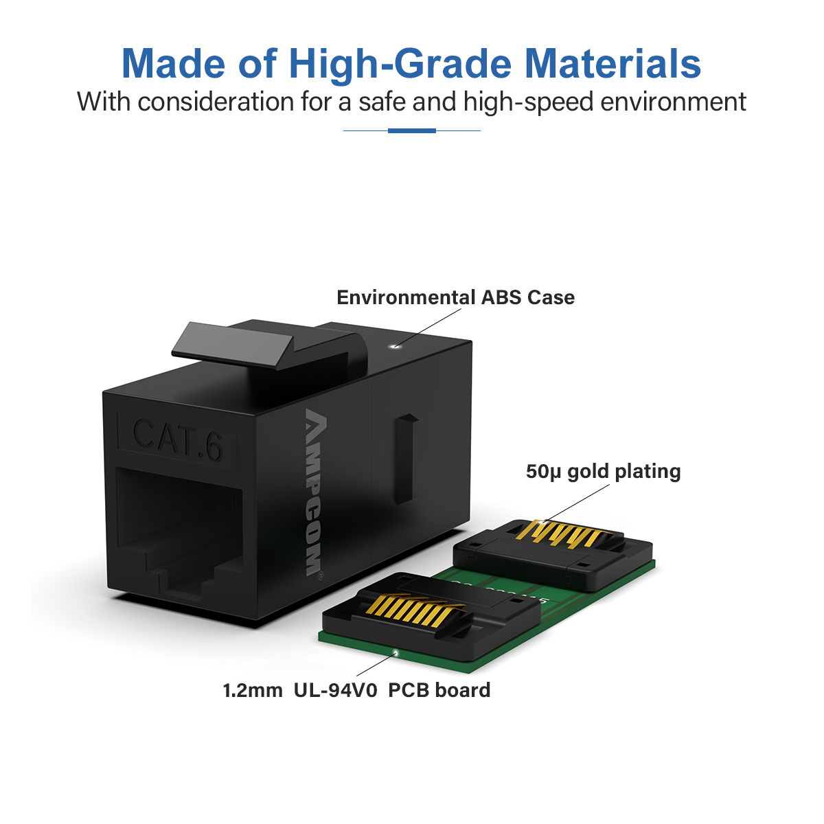 AMPCOM Khớp Nối Keystone Jack ,CAT6 /CAT6A RJ45 Khớp Nối Nội Tuyến Giắc Cắm Keystone, Bộ Ghép Nối Keystone Mô-đun Chuyển Đổi Thẳng CAT6 Cho Tấm Tường