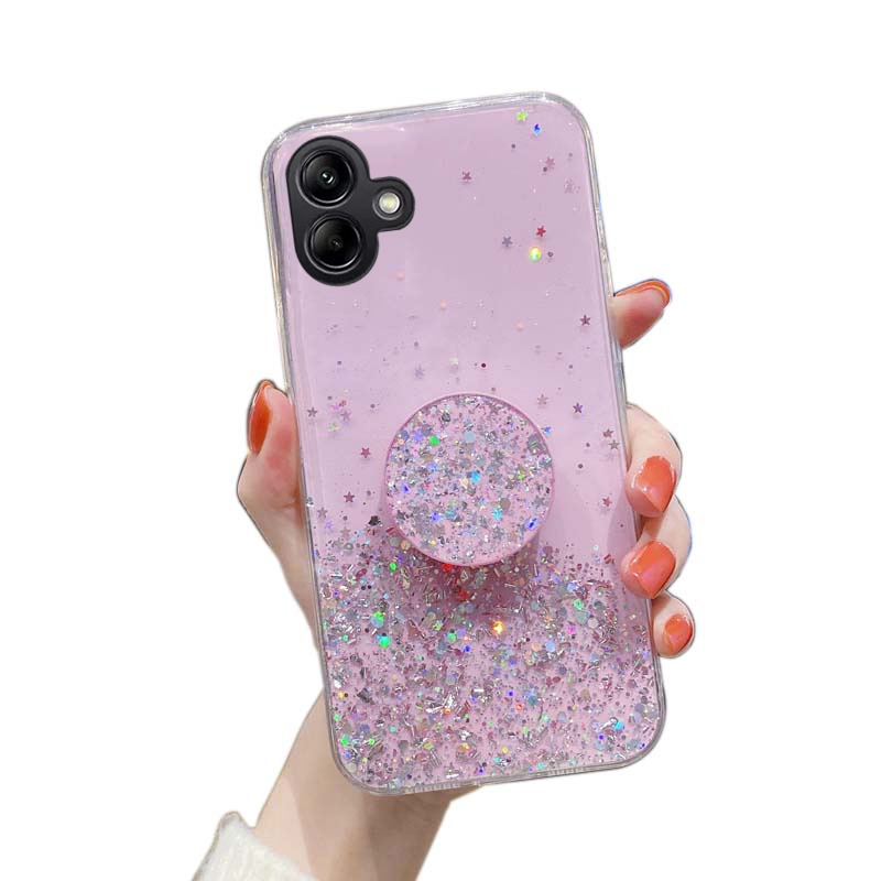 New Phone case Samsung Galaxy M06 Back cover Glittering Soft Stars Moon Sequins Folding Stand Transparent Silicone Anti Drop for Samsung M06 case. 