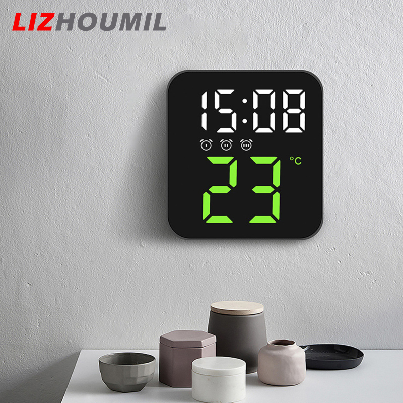 LIZHOUMIL Led Electronic Digital Alarm Clock With Temperature Time Date Display 2 Levels Adjustable Brightness Bedside Clock For Home Decor