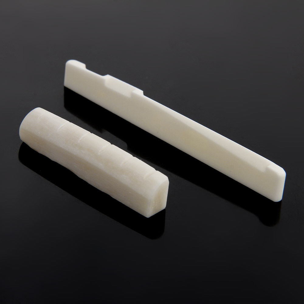Ivory Buffalo Bone Bridge Saddle And Slotted Nut For 6 String Acoustic Guitar. 