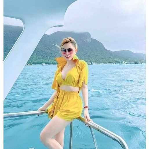Sét đũi áo bra áo sơ mi quần short Hvy