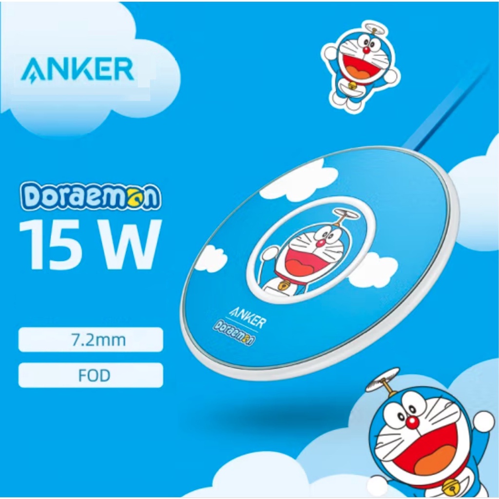 Đế sạc không dây Anker A2532 Phiên bản Doraemon 15W chính hãng Anker PowerWave Slim Pad LED Ring
