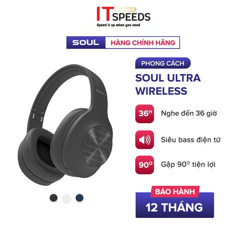 Tai Nghe Bluetooth Headphone Soul Ultra Wireless Âm Bass Điện Tử, BT 5.0, Nghe Đến 36H - Chính Hãng BH 12 Tháng thumbnail