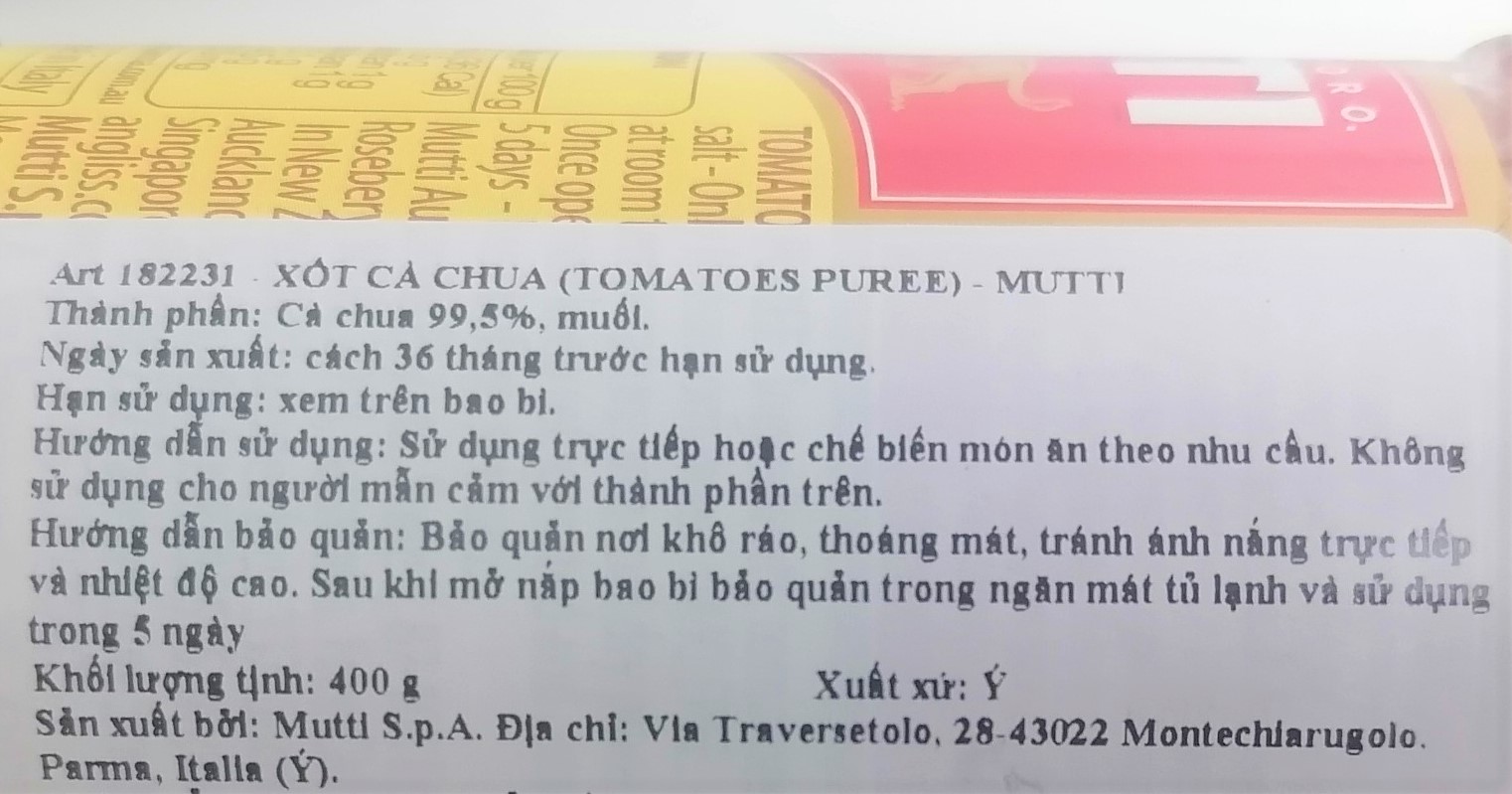 [Chai TT 400g] XỐT CÀ CHUA ĐẬM ĐẶC [Italia] MUTTI Passata Tomatoes Puree