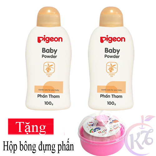 Combo 2 chai Phấn thơm Pigeon 100g nắp màu Tặng 1 hộp đựng phấn màu ngẫu nhiên - phan thom cho be so sinh