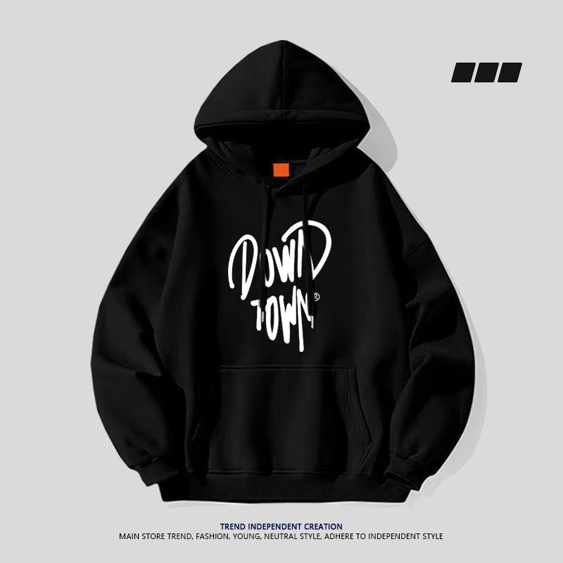 KYUSHUAD Men's Simple Letter Print Hooded Sweatshirt Loose hooded printed couple sweatshirts for men and women