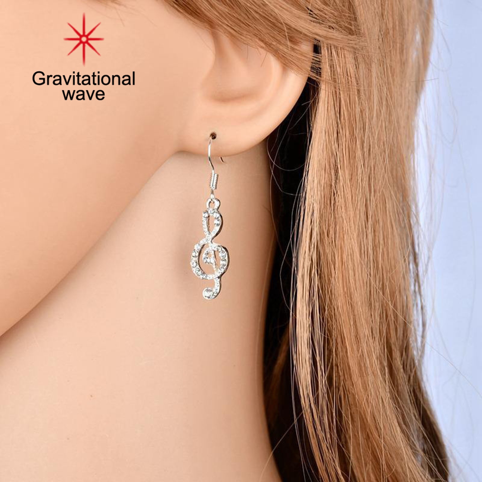 Gravitational Wave 1 Cặp bông tai lủng lẳng nốt nhạc thiết kế kim cương giả lấp lánh Bông tai thả trang trí trang sức cưới cho phụ nữ