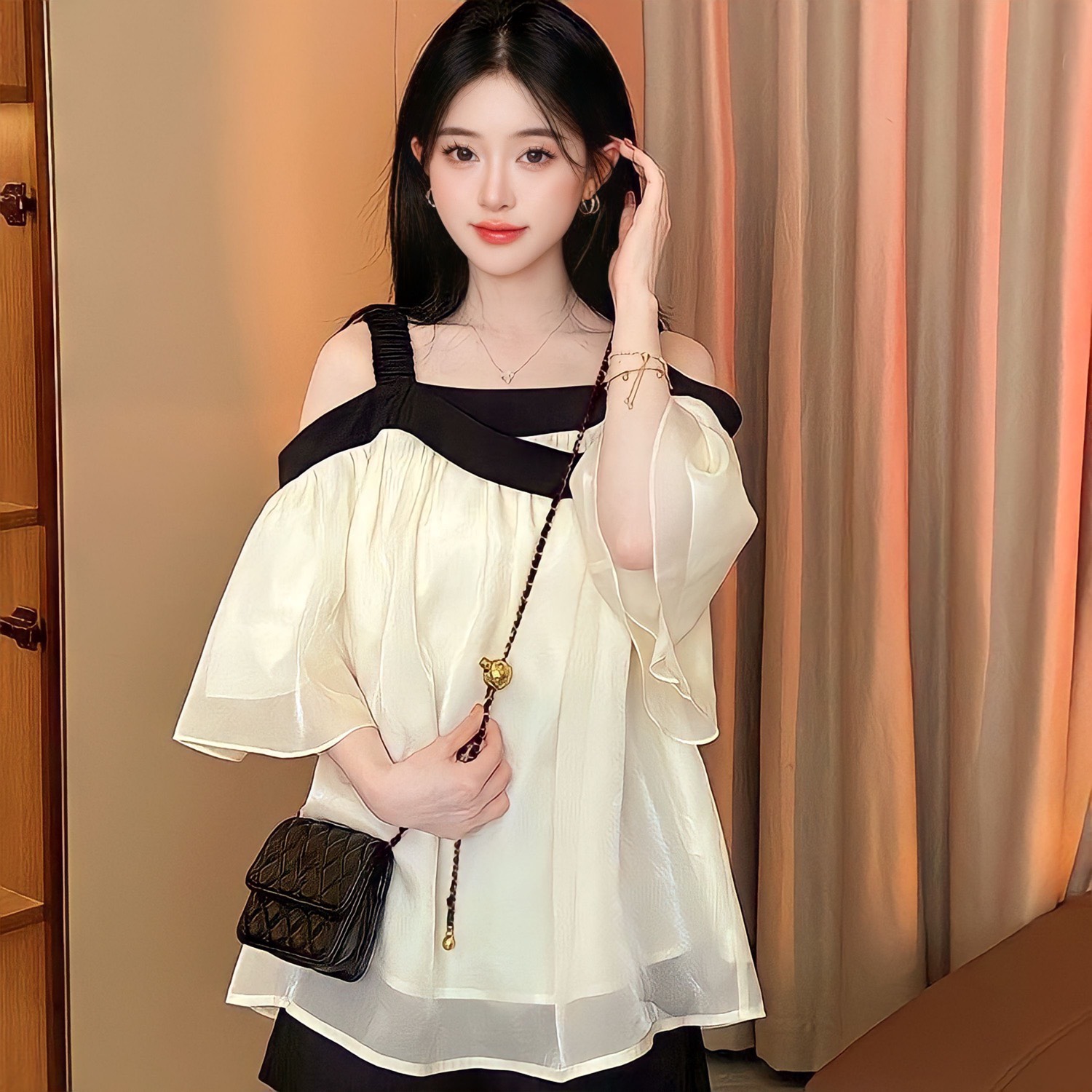 Sét Đồ Babydoll Áo Trễ Vai + Quần Tafta