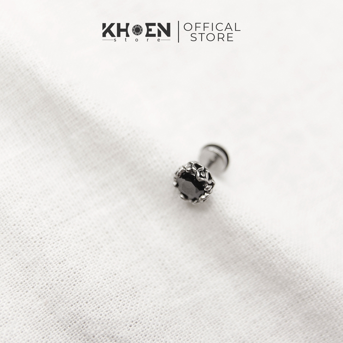 (1 Chiếc) Khuyên tai đá viền hoa văn - Khoen Store