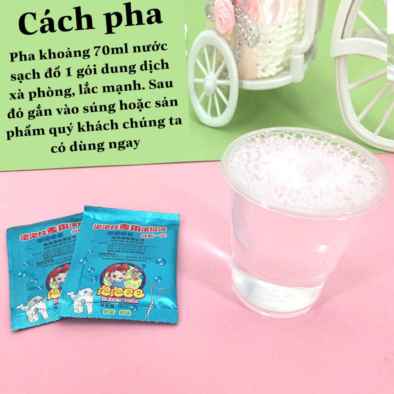 Combo 10 gói dung dịch pha nước thổi bong bóng, xà phòng