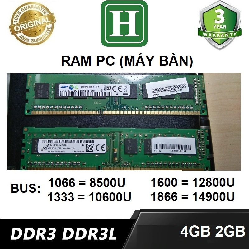 Ram PC DDR3 (PC3) 4Gb bus 1600 bảo hành 3 năm