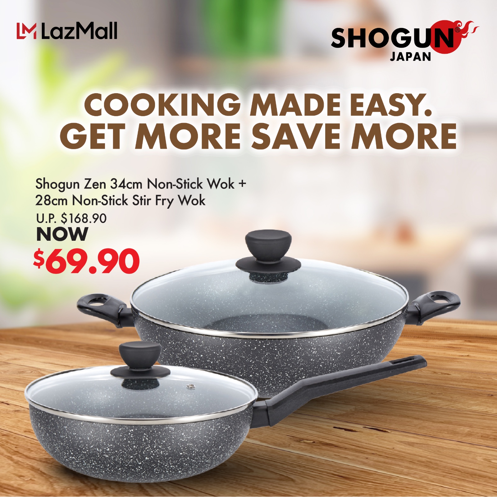 Shogun Zen 34cm Non-Stick Wok with Lid + 28cm Non-Stick Stir Fry Wok ...