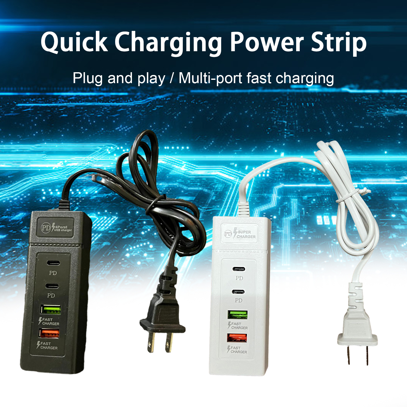 NEWMANA Charger Socket Fast Charging Usb Power Strip Compact Plug Play Multi-port Charger