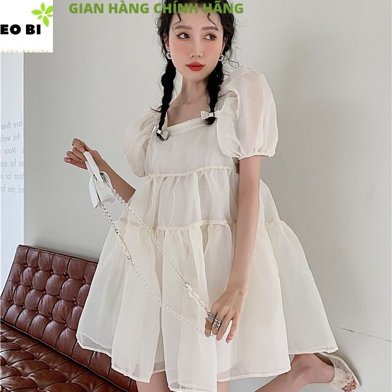 Váy babydoll nơ lưng dự tiệc Đầm nữ vintage Hàn Quốc chất đẹp váy trắng  đen hồngcánh tiên đính bông  MixASale