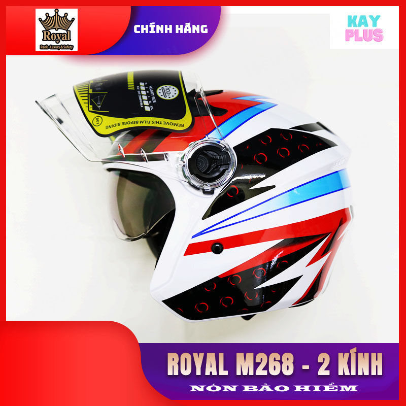 Mũ, nón bảo hiểm 3/4 2 kính - Royal M268
