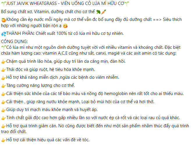 Viên uống cỏ lúa mì hữu cơ Just Jaivik Wheatgrass