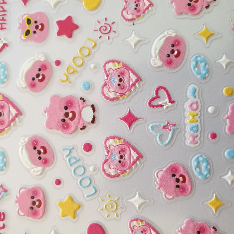 Sticker Lụa Nổi 5D | Hoạt Hình Loopy | Hình Dán Móng Tay