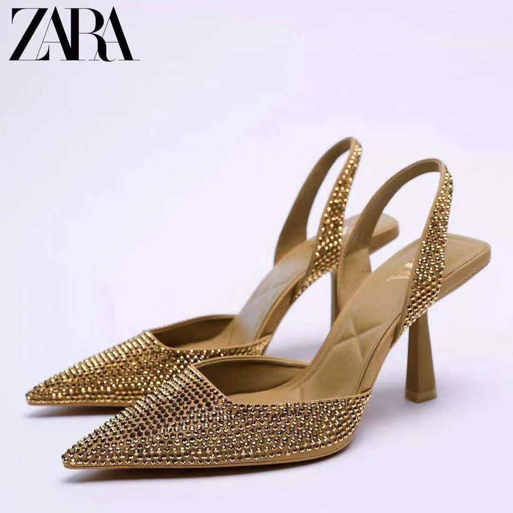 Zara shoes rhinestone decorative high-heeled sandals Pu Leather