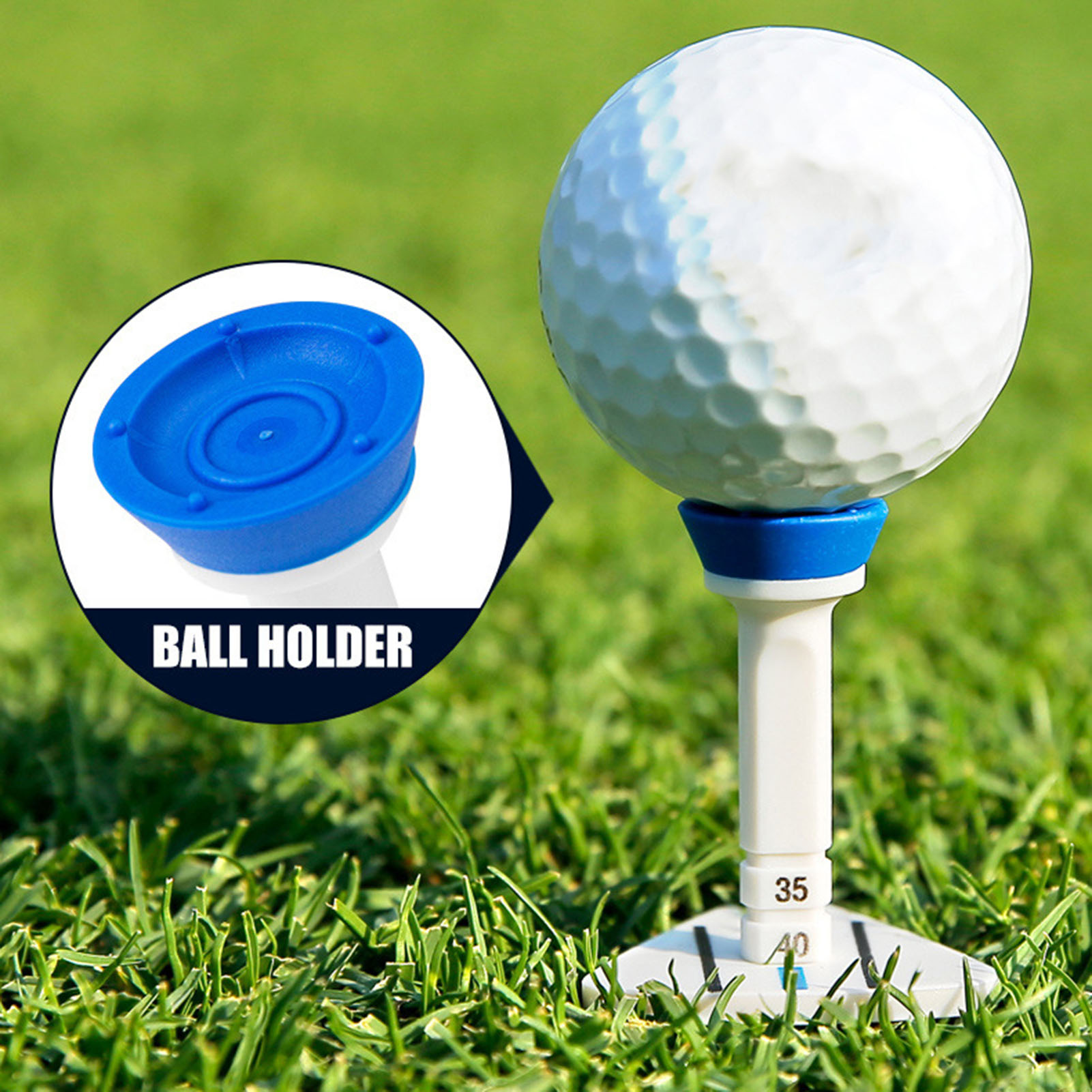 guyouzi® Golf Training Spike Golf Tee with Round Ball Holder Adjustable Golf Tee with Aiming Line 77mm Height 5 Levels Spike Holder Golf Training Aid and Accessories