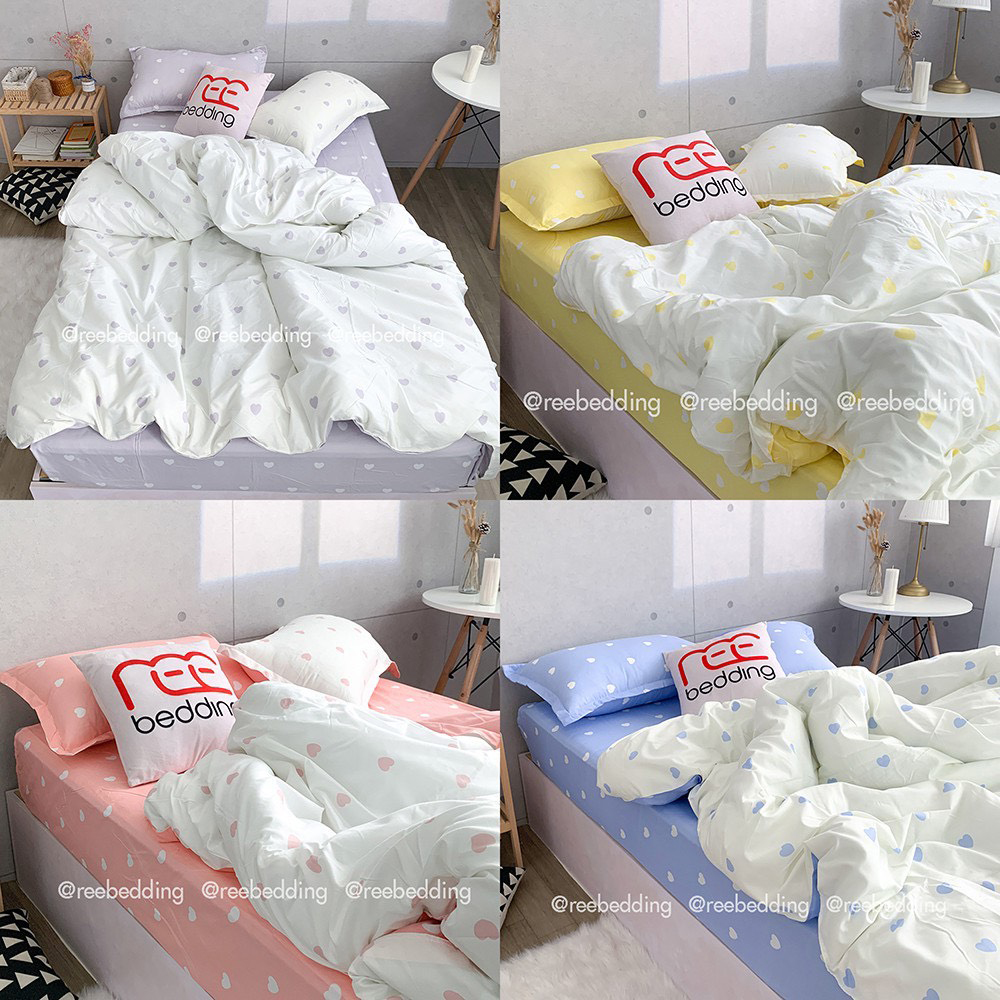 Bộ chăn ga gối poly cotton ree bedding trái tim đủ size giường nệm 1m2, 1m4, 1m6, 1m8, 2m