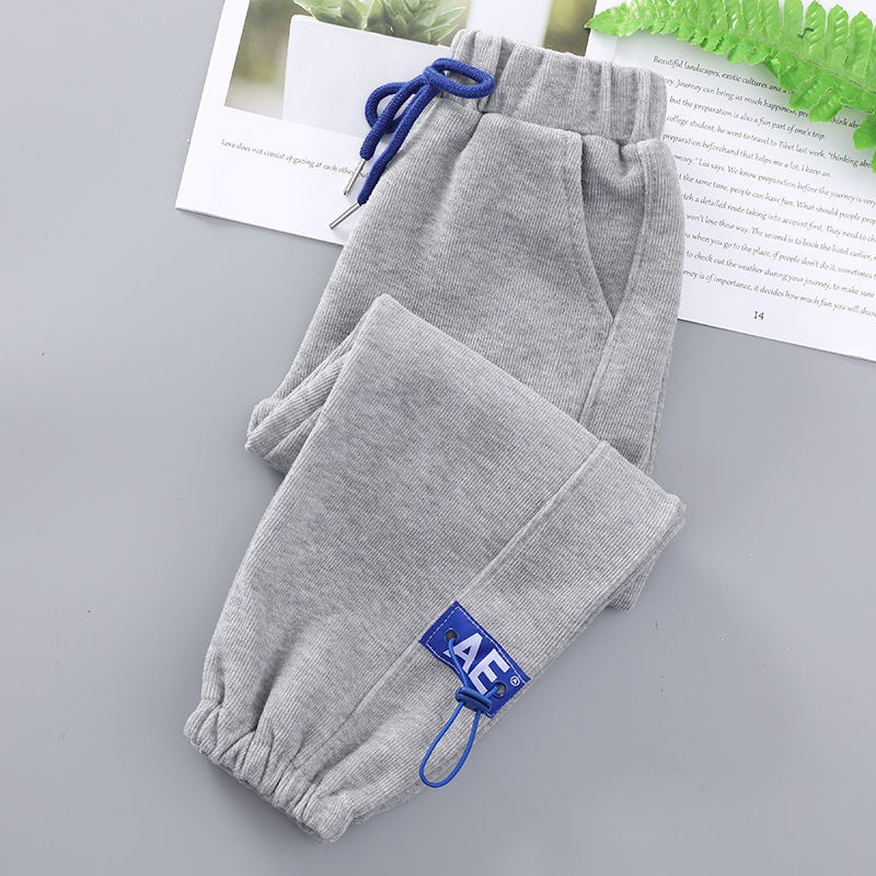 IQANGEL Sports pants for boys and girls, thickened pants for autumn and winter, children's loose and casual all-in-one fleece sweatpants