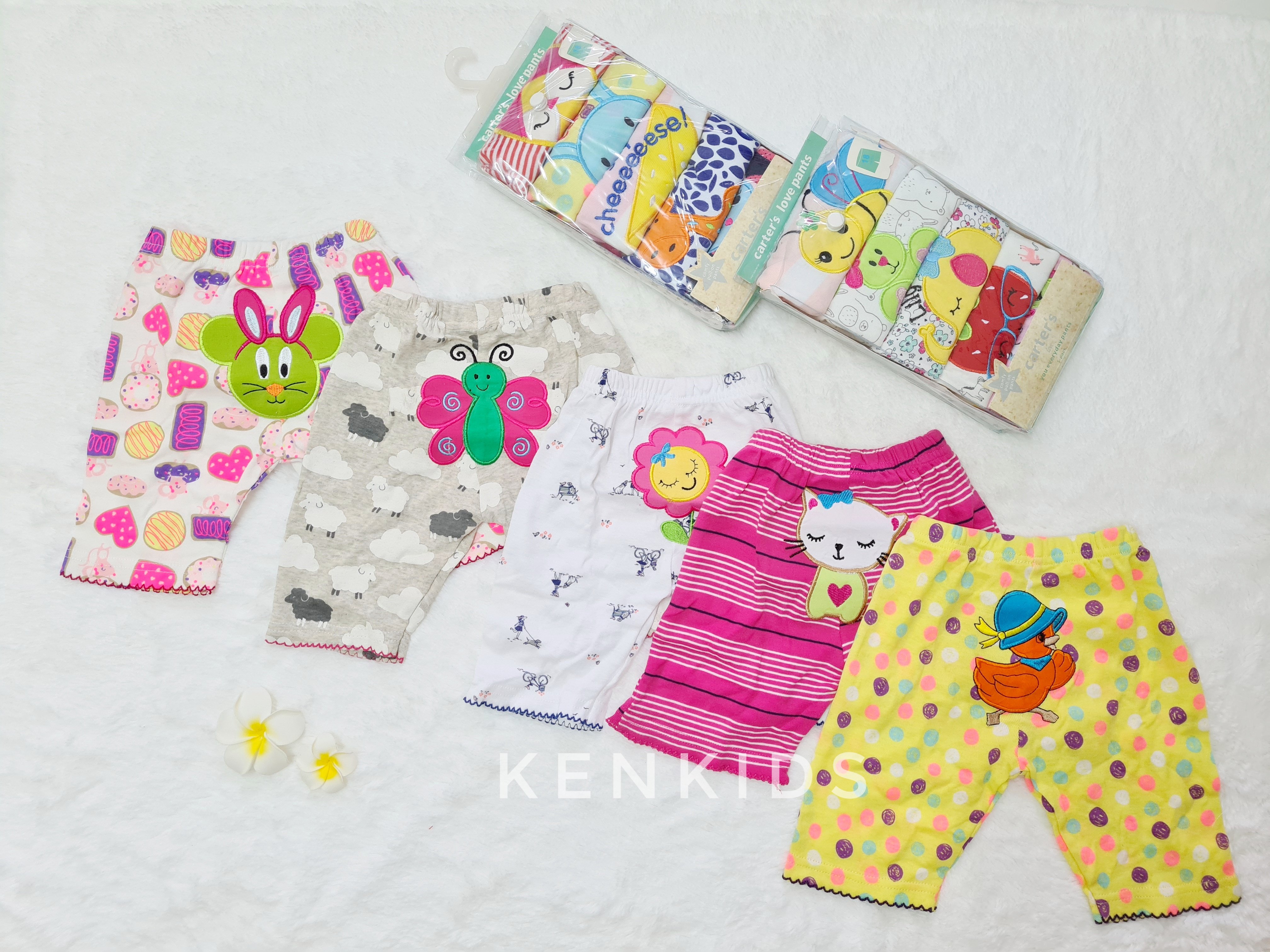 Quần short lửng thêu mông thú Carter Thái Lan bé gái (7-14kg)