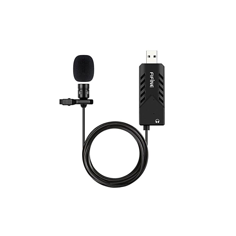 FIFINE USB Pin Microphone Mini Clip Microphone Condenser Microphone Unidirectional with earphone jack PC Microphone Net Calling Live Game Live Streaming Recording Telecommuting Windows/Mac Compatible K053