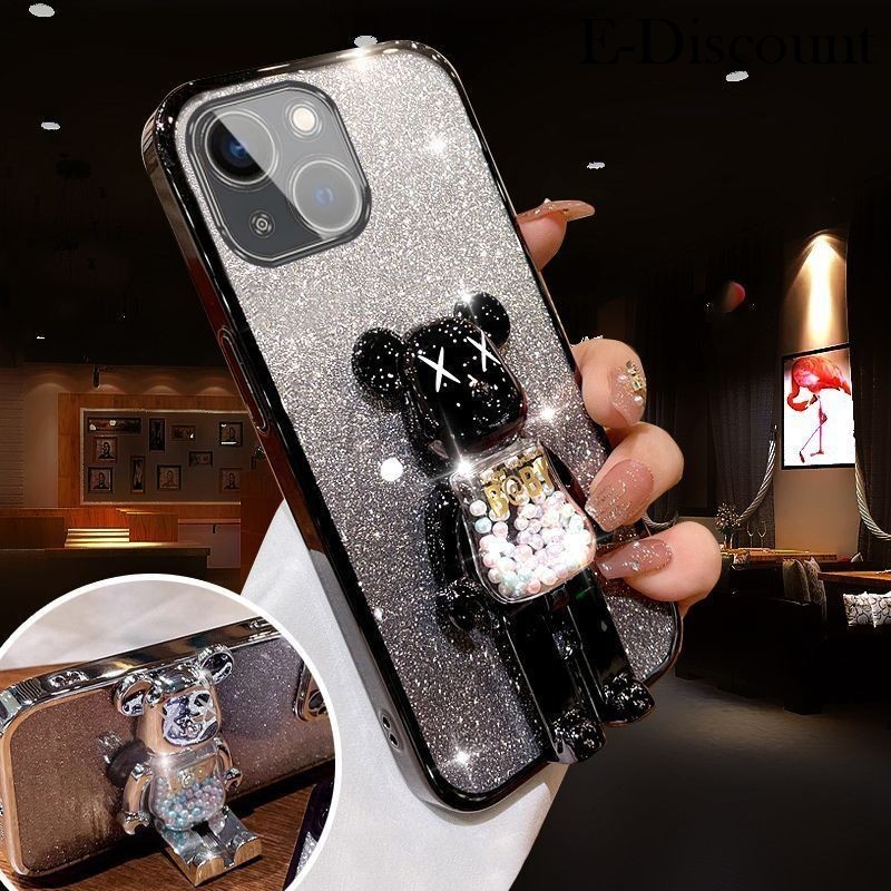 New Phone case Redmi 14C Back cover with Cartoon 3D Bear Stand Luxury Slim Gradient Plating Glitter Girls Stylish For Xiaomi Redmi 14C case. 