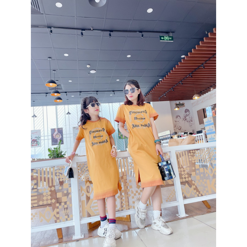 Set đồ đôi gia đình loang chữ vòng tròn nâu dd10