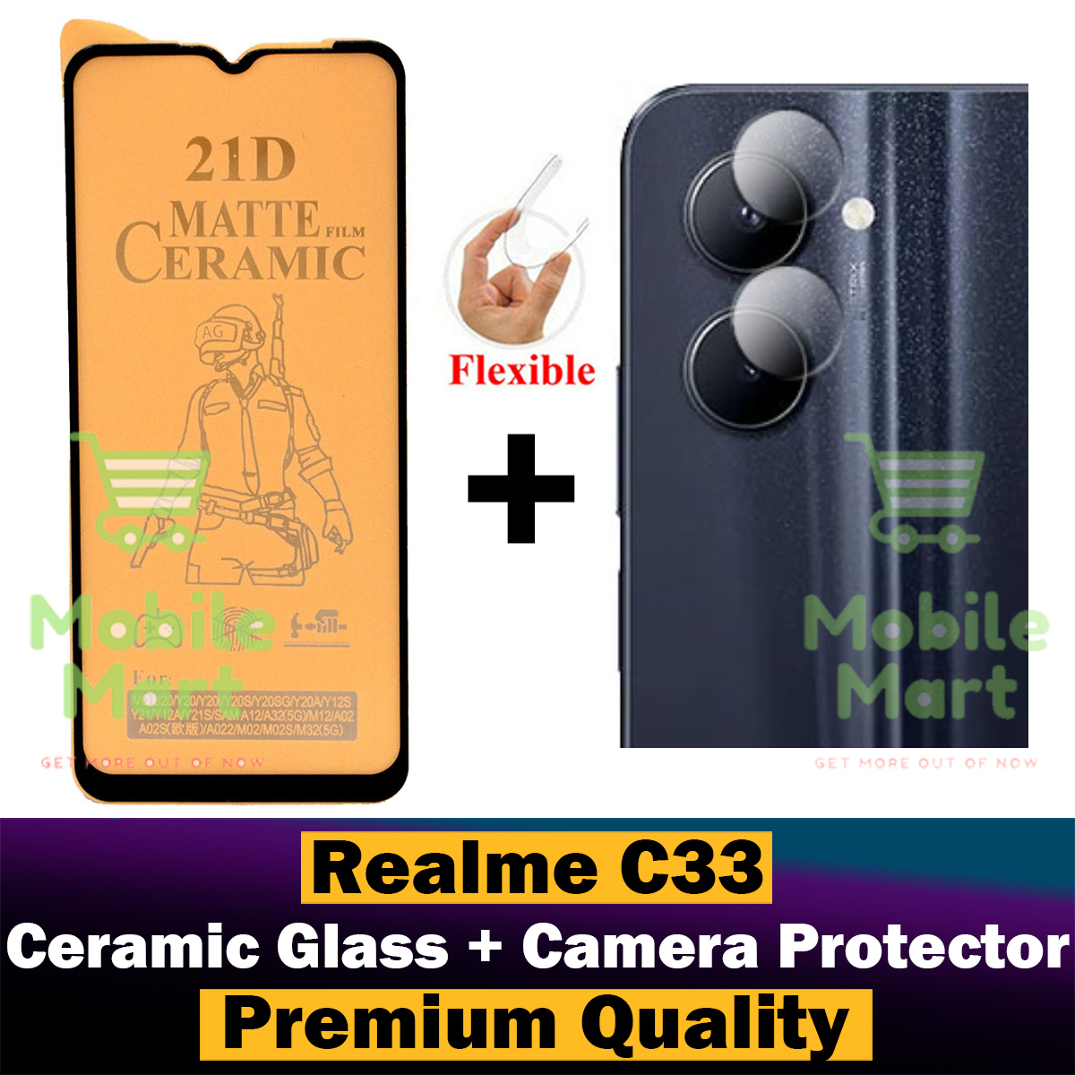 Realme C33 Matte Glass Protector Ceramic Glass + Back Rear Camera Protector 9H Gorilla Flexible Protection For Realme C33. 