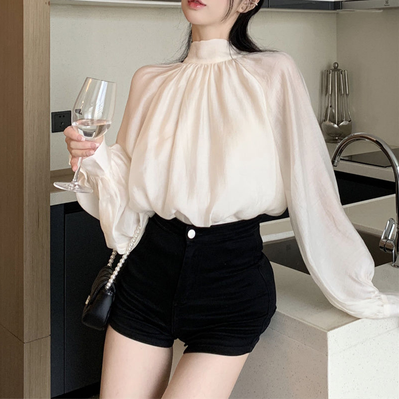 XIANG NIAN NI French-style strappy bow long-sleeved shirt for women