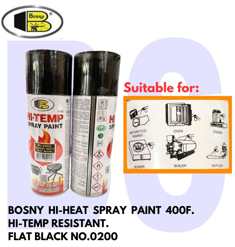 BANSOON BOSNY Hi-Heat Spray Paint 400F. Hi-Temp Resistant. Gloss Black ...