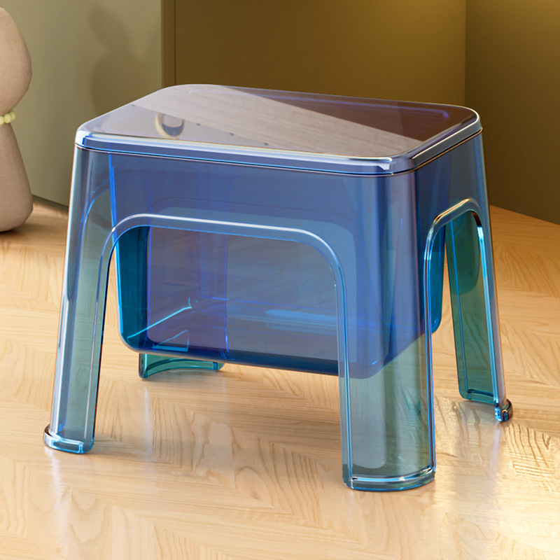 Multifunctional storage stool, transparent shoe-changing stool, household thickened storage doll, storage bucket, plastic small bench