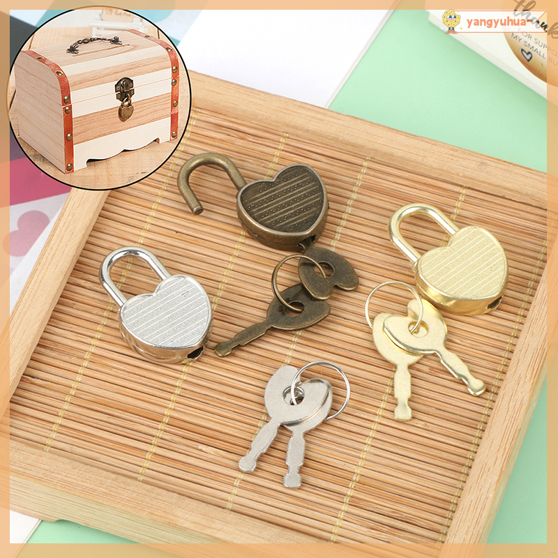Yangyuhua 1Set Heart Shape Padlock Luggage Hardware Lock W Lock For Diary Book Jewelry Box