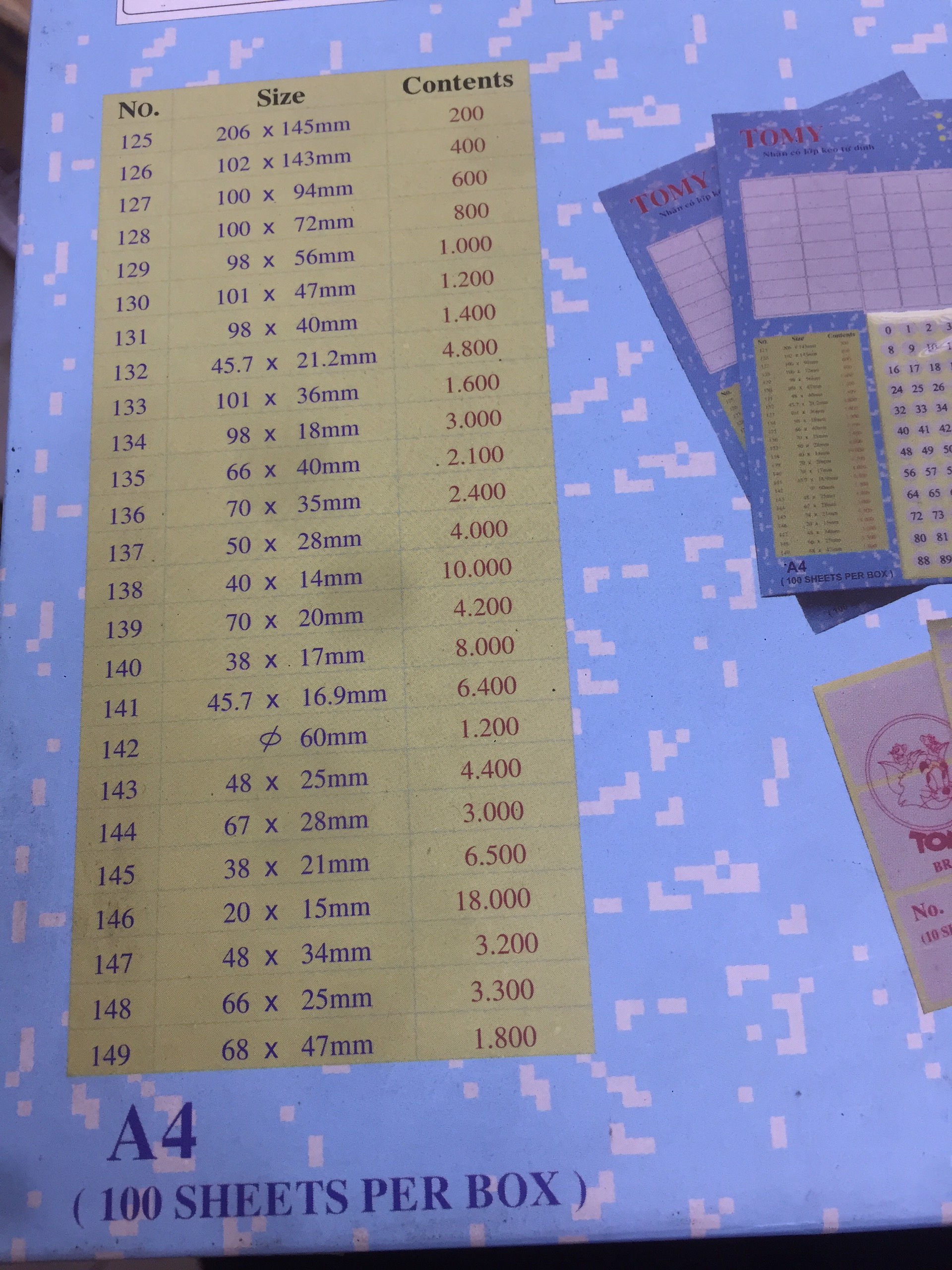 Giấy decal in mã vạch Tomy A4 - Xấp 100 tờ