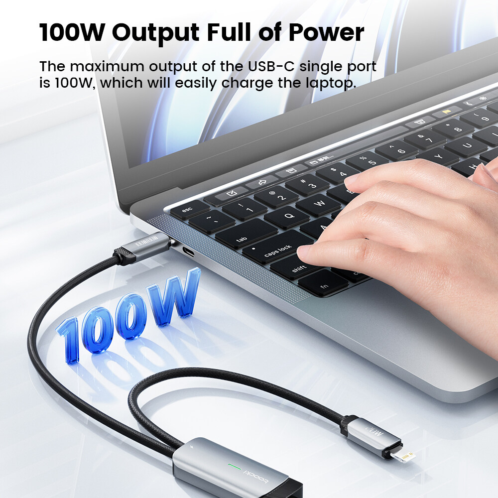 Toocki 100W 2 in 1 Super Charging Cable USB Type C Fast Charger Type C To 1OS Cable Data Cable