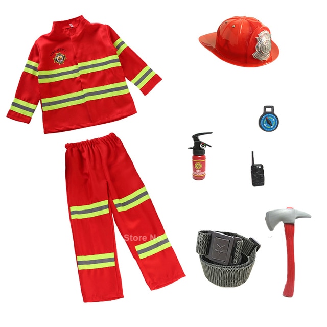 Kids Firefighter Costumes Fire Professional Clothing Tool Hat Boy Halloween Cospaly Firefighting Suits Children's Toy Gifts