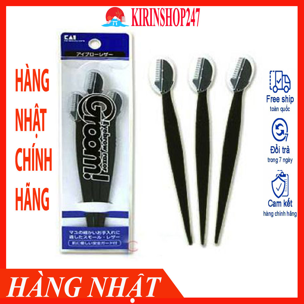 Set 3 dạo cạo lông mày cán dài KAI (màu đen) Hàng Nhật