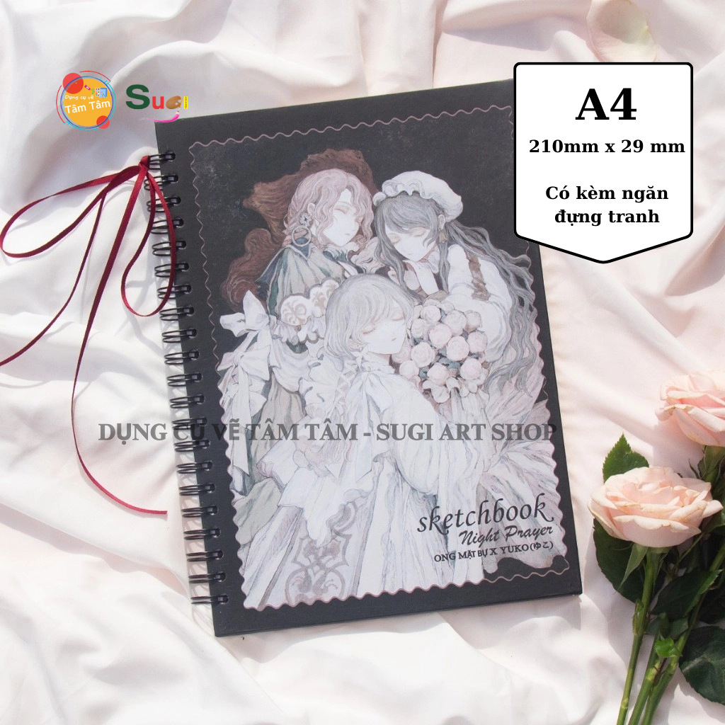 Sổ vẽ ong mặt bự ,sổ phác thảo night prayer họa sĩ nhật bản yuko - sketchbook , sổ vẽ không kị tẩy