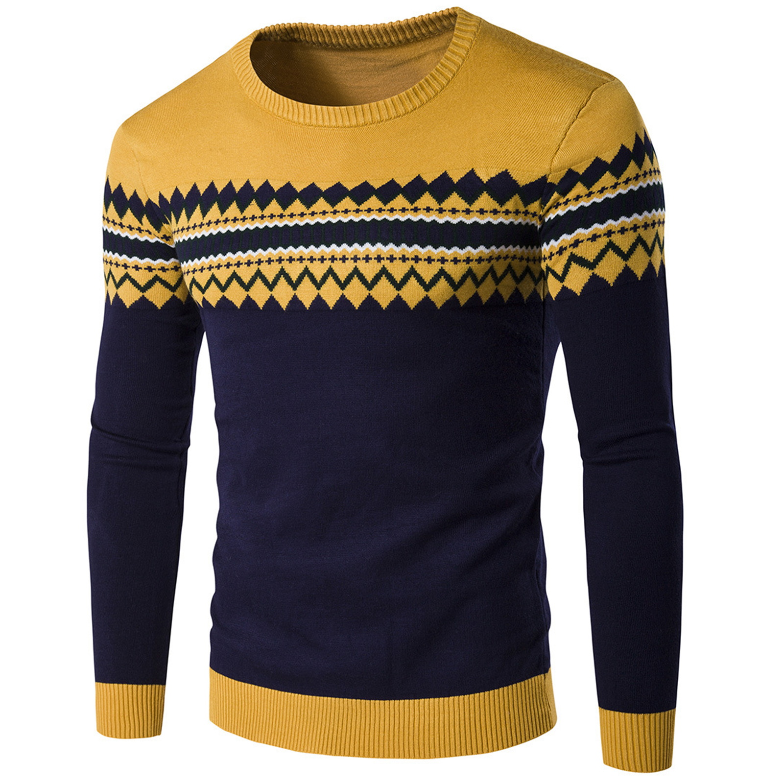 Trendy Round Neck Striped Sweater Men Loose Fit Sweater Men's Winter Sweater Classic Crew Neck Long Sleeve Thick Warm6_voghion.com