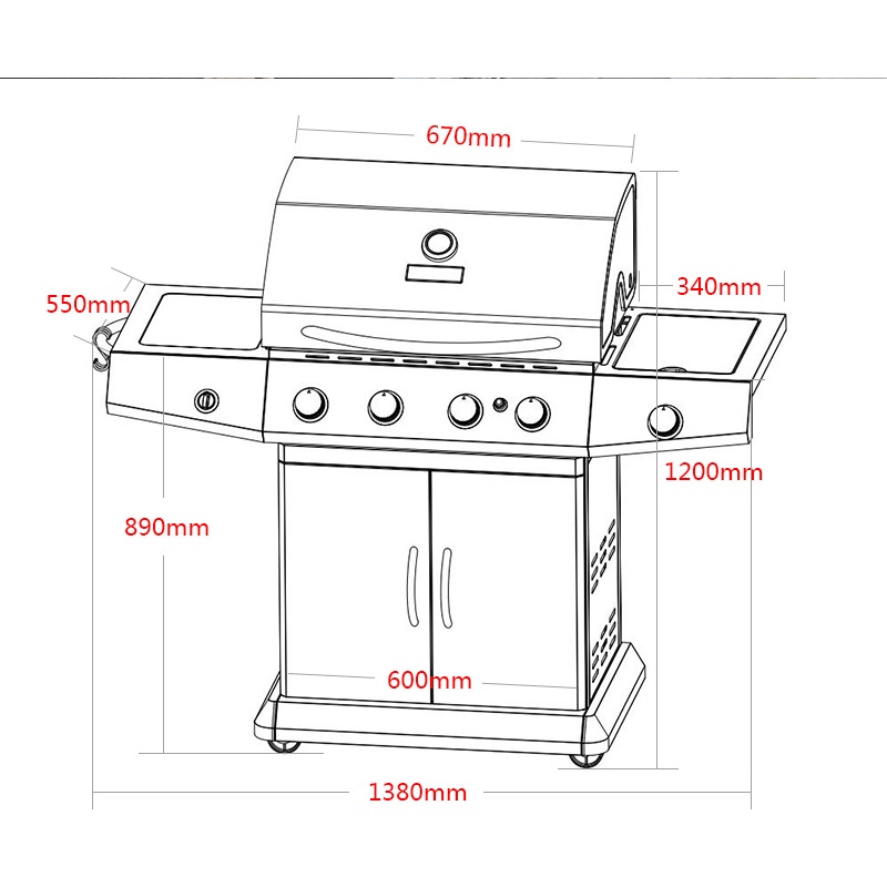 Kingkong Outdoor patio integrated 2/4 burner gas grill (stainless steel
