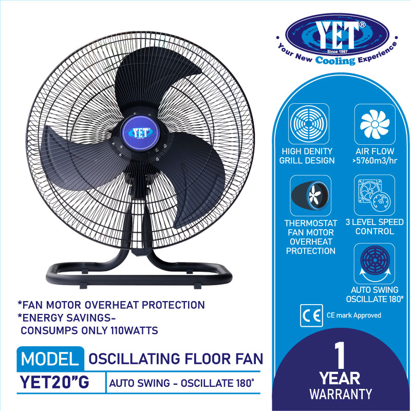 YET Heavy Duty FE12, 18 & 20 Inch Powerful Industrial Floor Fan with