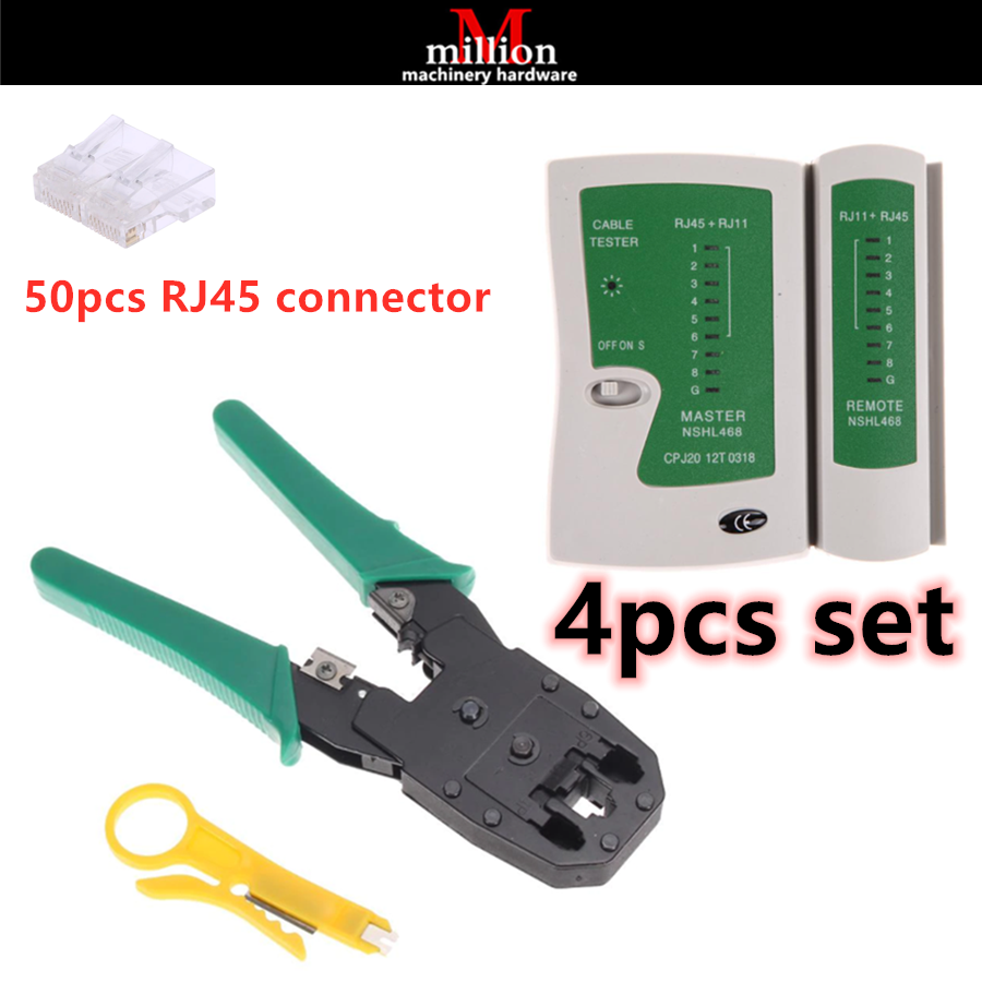 millionhardware RJ45 Crimping Plier Network Crimper Tools Kit With 50